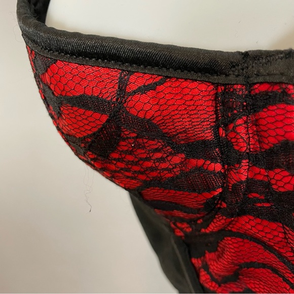 Velvet Kitten Corset Top Lace Up Black Red Halter Neck Tie Boning - Picture 8 of 13